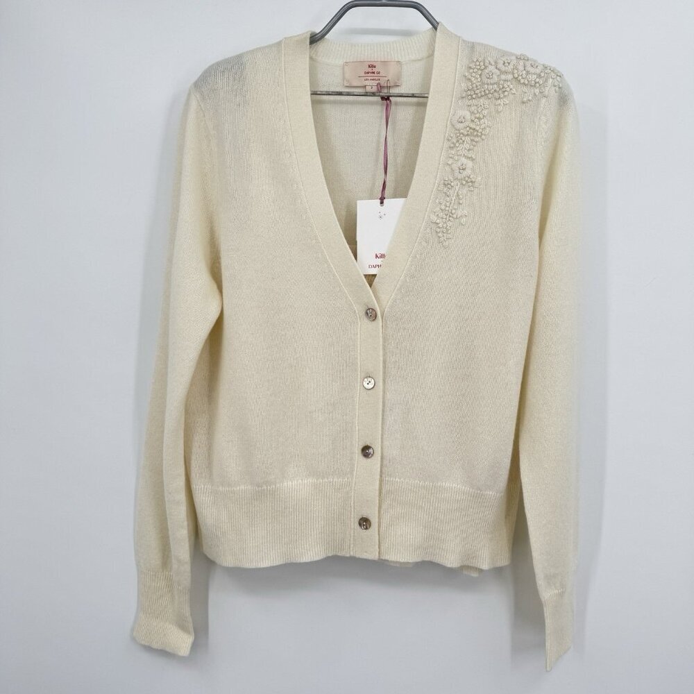 Kilte Collection Cashmere Bijou Cardigan Sweater in Ivory size 2-M Medium